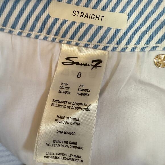 Seven 7 Blue & White Railroad Striped High Rise Denim Jeans Size 8 - Picture 9 of 12